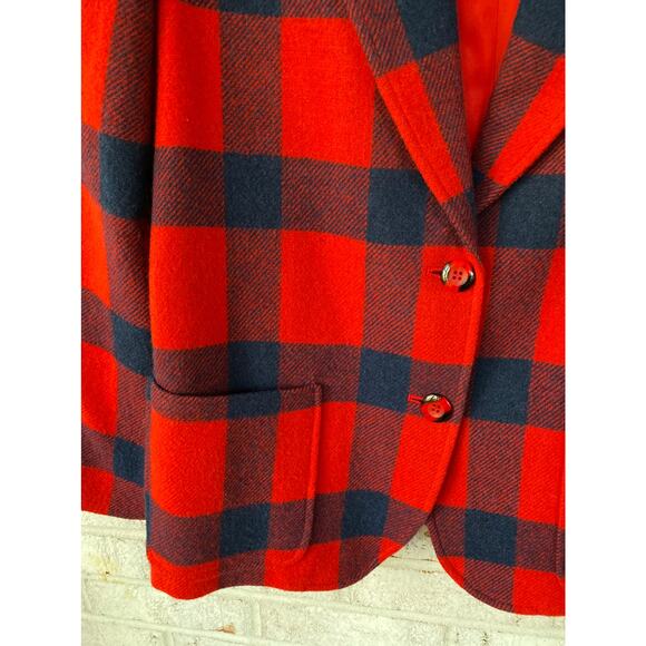 Pendleton Women's Vintage Red & Navy Plaid 100% Virgin Wool Blazer Size M - Picture 3 of 5